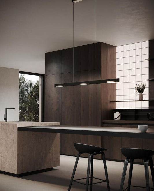INLAY S1250 LINEAR DISC Pendant Lamp in Matt Black and Satin Silver finish with fixed colour temperature