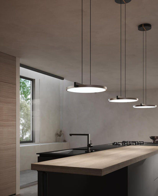 INLAY S2 Ø342 DISC Pendant Lamp in Matt Black and Satin Silver finish