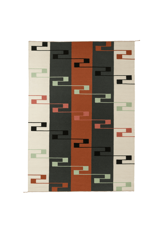 VK-8 Rug by Vibeke Klint for Nordic Modern in Charcoal/White/Orange