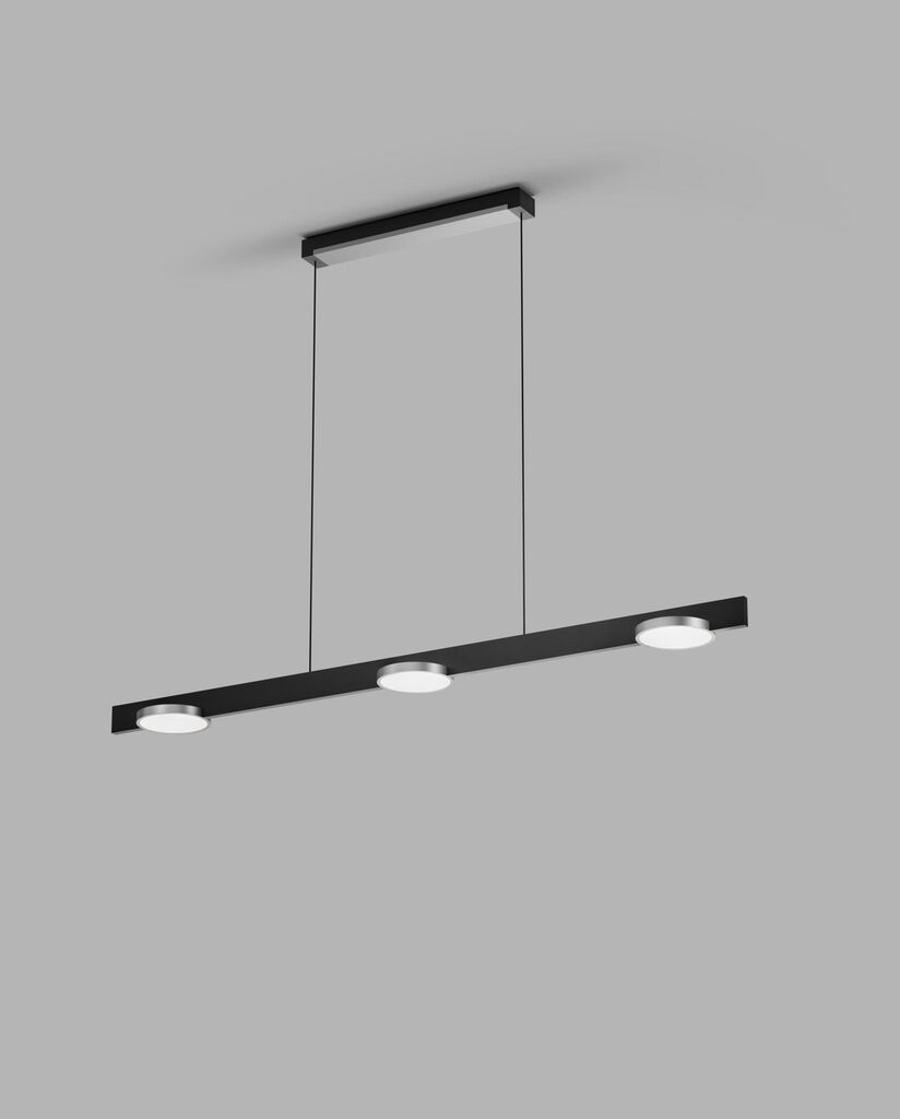 INLAY S1250 LINEAR DISC Pendant Lamp in Matt Black and Satin Silver finish with fixed colour temperature