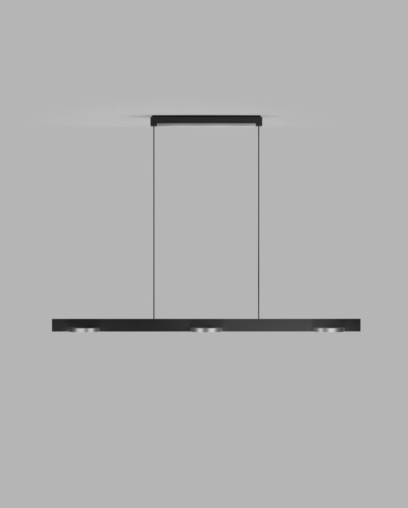 INLAY S1250 LINEAR DISC Pendant Lamp in Matt Black and Satin Silver finish with fixed colour temperature